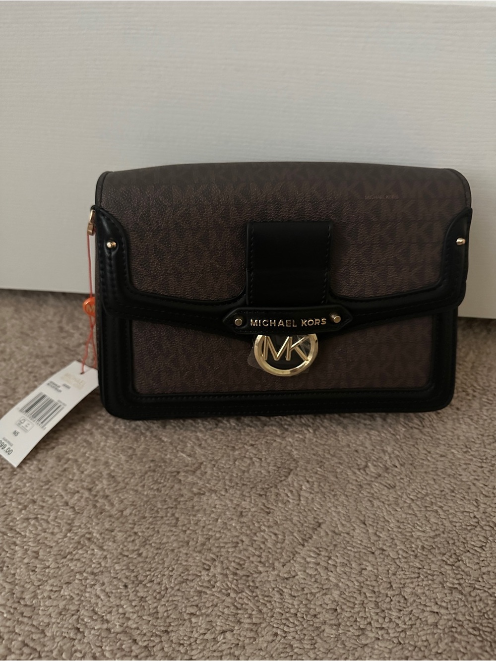 Michael Kors Brown and Black Jessie Medium Bag with Gold Hardware NEW